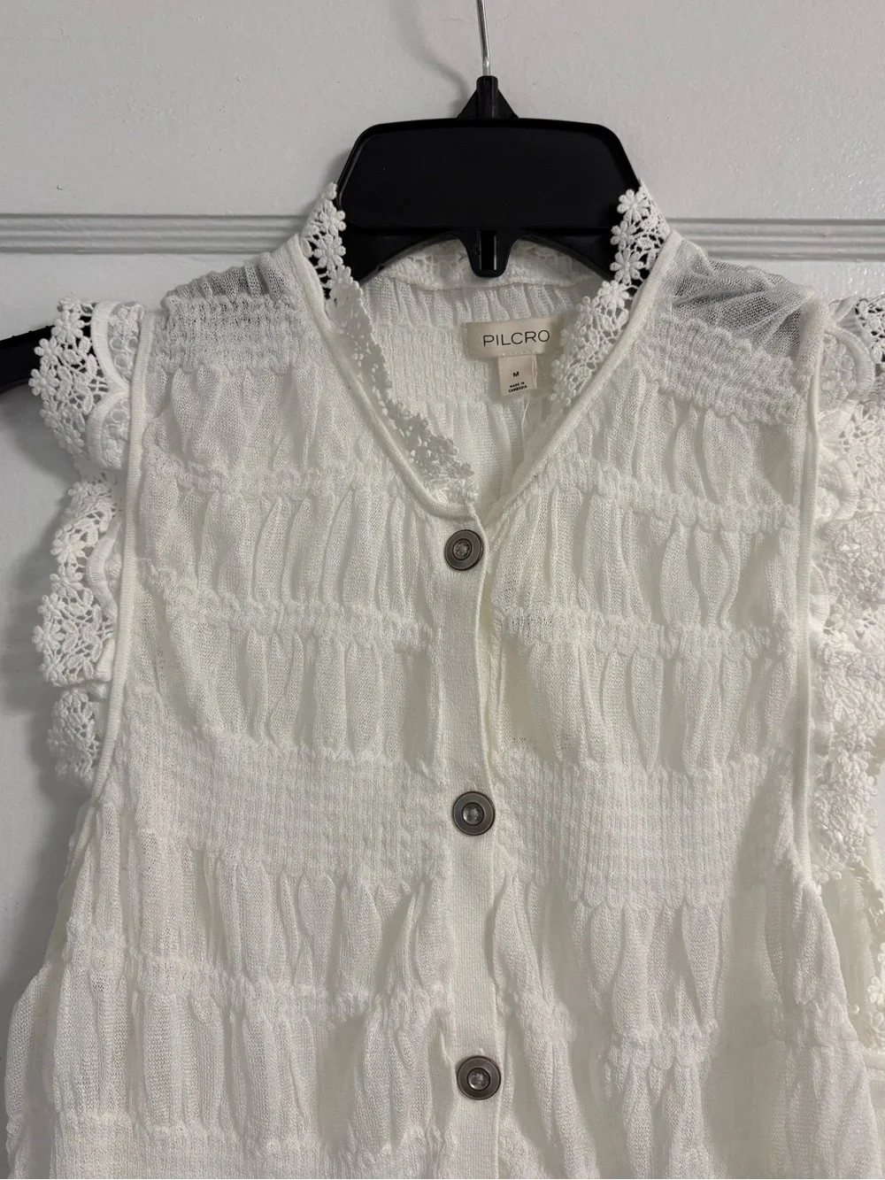Pilcro Shirred Lace-Trim Sweater Tank Top - Ivory Size Medium - Picture 6 of 12